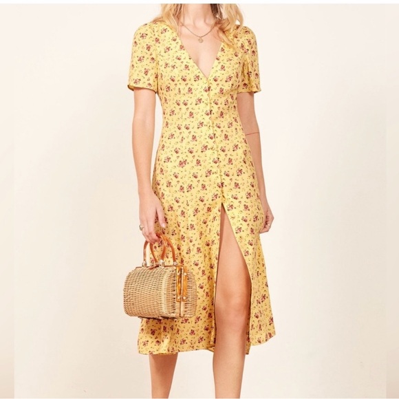 Reformation Yellow Floral Midi Dress - Picture 1 of 4